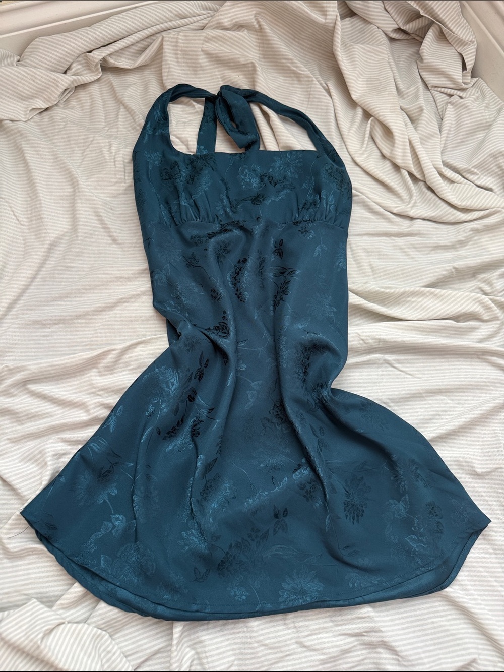 wild fable Teal Floral Satin Halter Dress